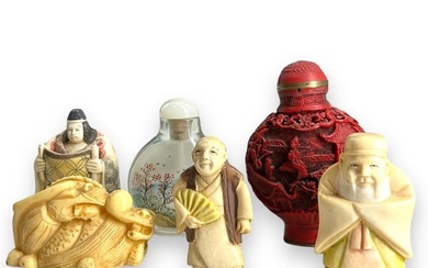 Ivory and Bone Figurines and Two Snuff Bottles***