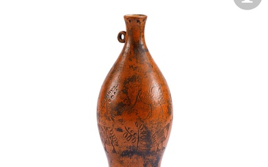 JACQUES BLIN (1920-1995) Les Shadoks Vase à renflement supérieur et à une minuscule anse détachée....