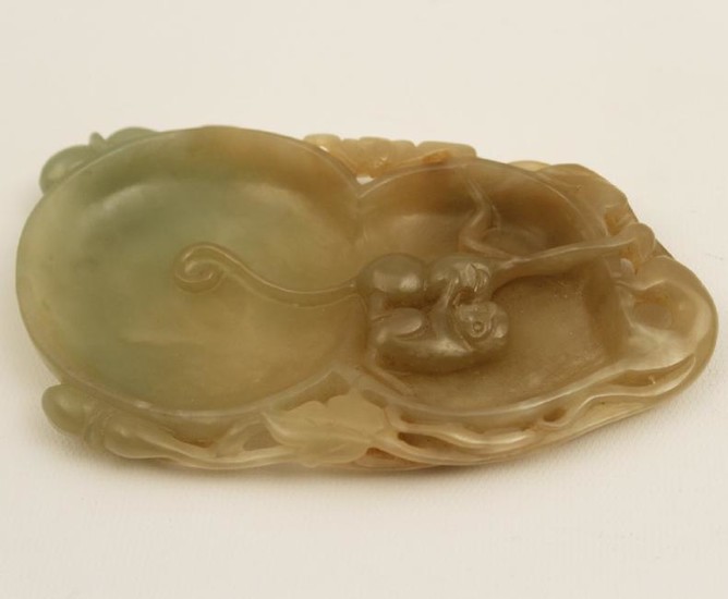 JADE CARVED TWO PART TRAY WITH MONKIES