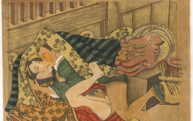JAPANESE COLORED WOODCUT ON SILK