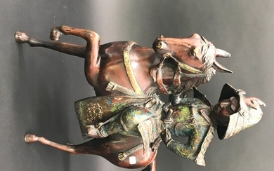 JAPON Samourai à cheval en bronze patiné... - Lot 14 - Osenat