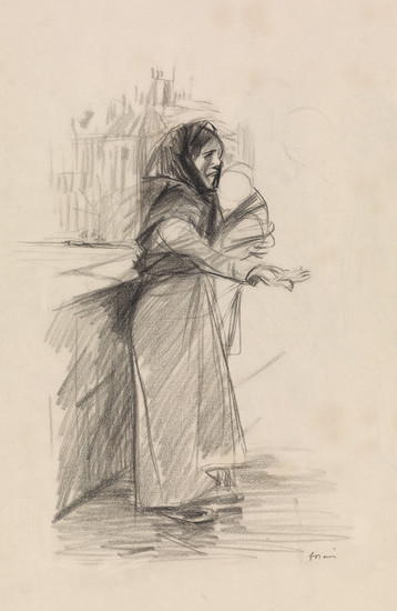 JEAN-LOUIS FORAIN (Reims 1852-1931 Paris) A Parisan Beggar Woman. Black crayon on cream...