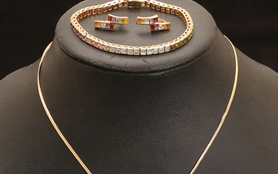 JEWELLERY SET, 4 pieces, 14k gold, with citrines.