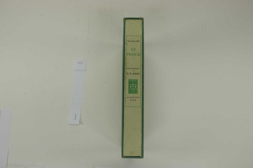 [JOSSO] MACHIAVEL The Prince. With 35 original etchings by C.-P. Josso. 1 vol. in-4 in ff. under filled shirt, case and box. Paris La Tradition 1948. Printed at 310 numbered copies, this one 1 of 280 on Arches (n° 216). The work has 2 frontispices...