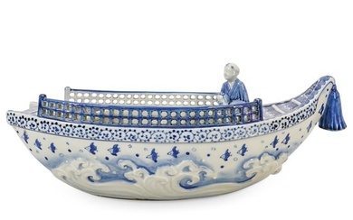 Japanese Hirado Porcelain Blue and White Boat