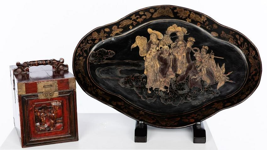 Japanese Lacquer Shaped Tray and a Chinese Box