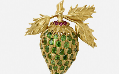 Jean Schlumberger for Tiffany & Co., Rare demantoid garnet and ruby berry brooch