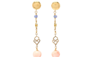 Jewellery Earrings EARRINGS, 18K gold, coral, tanzanite, yellow sapphires, brillia...