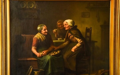 Johannes Helder 19th C Oil Painting Elderly Women