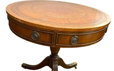 Kittinger Buffalo leather top drum table