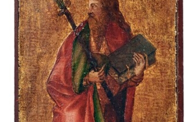 Kleines gotisches Tafelbild mit Darstellung des heiligen Paulus, Deutscher Meister des 16. Jahrhunderts