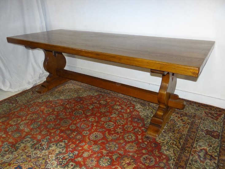 LARGE FRENCH SOLID OAK REFECTORY TABLE