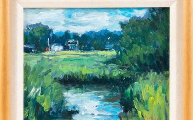 LORETTA FEENEY, Massachusetts, b. 1961, Marsh landscape., Oil on board, 10" x 12". Framed 13" x 15".