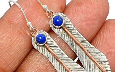 Lapis Lazuli Gemstone & Sterling Feather Earrings