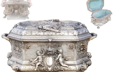 Large 19th Century French Figural Silver Plated Jewelry Box