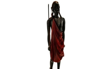 Large African Carved Wood Male Figure with Spear.