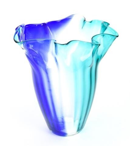Large Hand Blown Ruffle Art Glass Vase