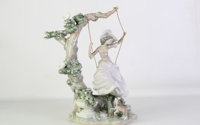 Large Lladro Figural Group of a Victorian Girl on Swing (height - 41cm)