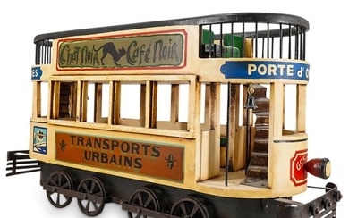 Large Wood & Iron Model Of A Double Decker Trolley
