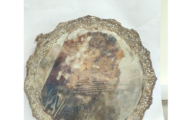 Large & impressive silver circular tray of mid 18th cent...