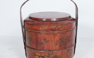 Late 19th century red lacquer Chinese picnic basket.