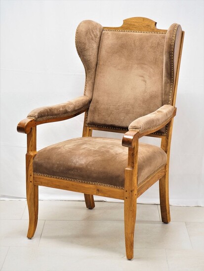 Late Biedermeier wing chair, oak.