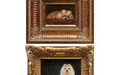 Laura Cassidy, (2) oils on board, dog portraits