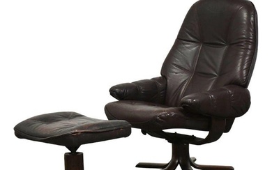 Leather Lounge Chair and Ottoman by Stouby