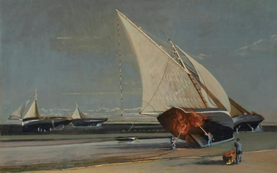 Leonid Berman Russian, 1896-1976 Caulking a Boat, 1936