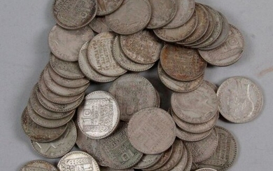 Lot of 64 silver coins of 10 Fr TURIN: 4 coins 1929 (AB) - 14 coins 1930 (AB) - 14 coins 1931 (AB) - 6 coins 1932 (AB) - 14 coins 1933 (AB) - 9 coins 1934 (AB) - 2 coins 1938 (AB) - 1 coin (1948) letrre B (AB)