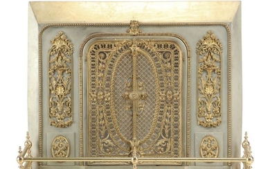 Louis XV Style Gilt Metal Firescreen and Brass Fender, Early to Mid 20th Century