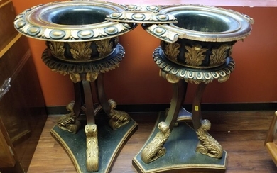 Louis XV style wood planters on stand.