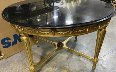 Louis XVI Style Gold Leaf and Marble Top Round Table