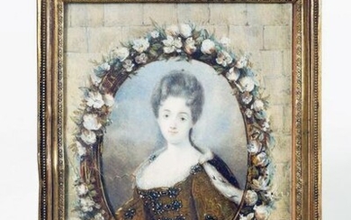 Louis Xv Style Portrait Of Maiden In Glt Bronze Frame