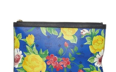 MCM Visetos Flower Clutch Bag Blue Multi PVC Leather Ladies
