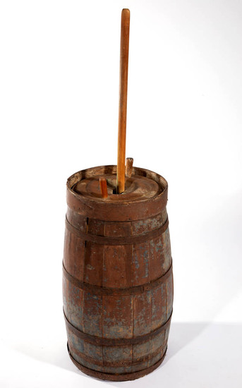 MID-ATLANTIC COUNTRY TREEN PAINTED BUTTER CHURN