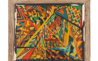 MID CENT ABSTRACT GEOMETRICAL OIL PAINTING SIGNED