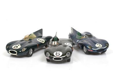 MODEL CARS, 3 pcs, metal/resin, including Jaguar D-type, 1957, various manufacturers, scale 1:43.