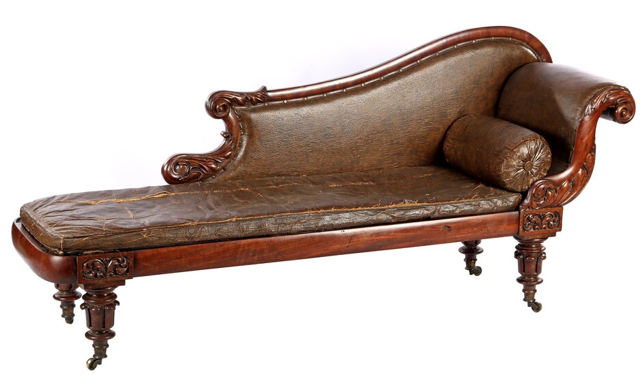 (-), Mahogany veneer English sofa with stitching and...