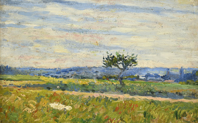 Maximilien Luce (1858-1941), "Paysage aux environs de Gisors", 1896, huile sur panneau, signée et datée, contresignée et titrée au verso