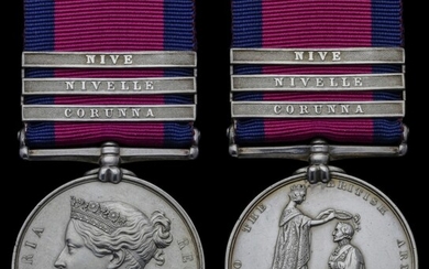 Military General Service 1793-1814, 3 clasps, Corunna, Nivelle, Nive (John Trevett, Drumr. 76th...