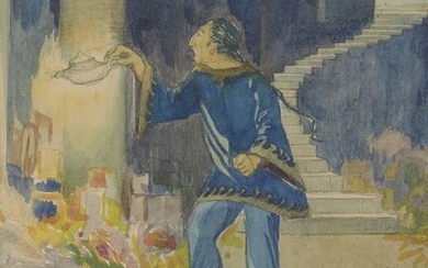Millie Frood, Scottish 1900–1988- Aladdin; watercolour on paper, signed lower right 'M Frood', 25.5 x 18.4 cm (ARR) Provenance: gifted by the Artist and thence by descent