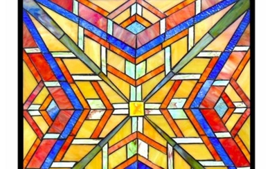 Mission Style Stained Art Glass Hanging Window Panel