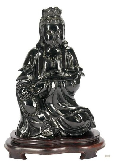 Monumental Black Jade or Hardstone Guanyin, 21" H