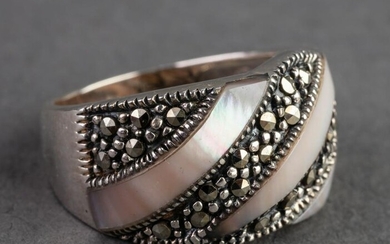 Mother-of-Pearl & Marcasite Sterling Silver Ring