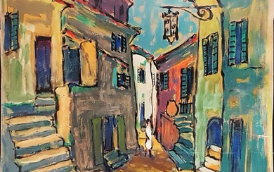 Nathan GUTMAN (1914-1990), Rue de Village Gouache sur papier signée en bas à gauche 38,5...