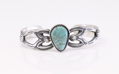 Native America Navajo Sterling Silver Turquoise Bracelet Cuff By EL Billah.