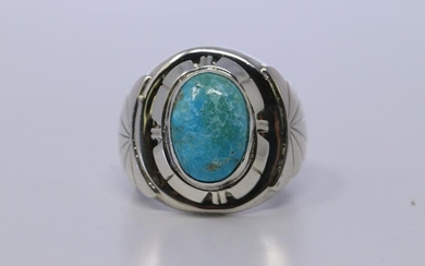 Native American Navajo Handmade Men's Turquoise Ring.