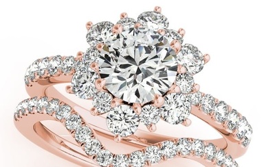 Natural 2.05 CTW Diamond Engagement Ring SET 18K Rose Gold