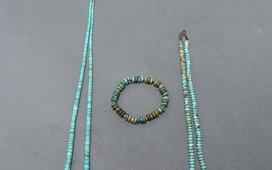 Navajo Turquoise & Coral Necklaces & Bracelet, 3